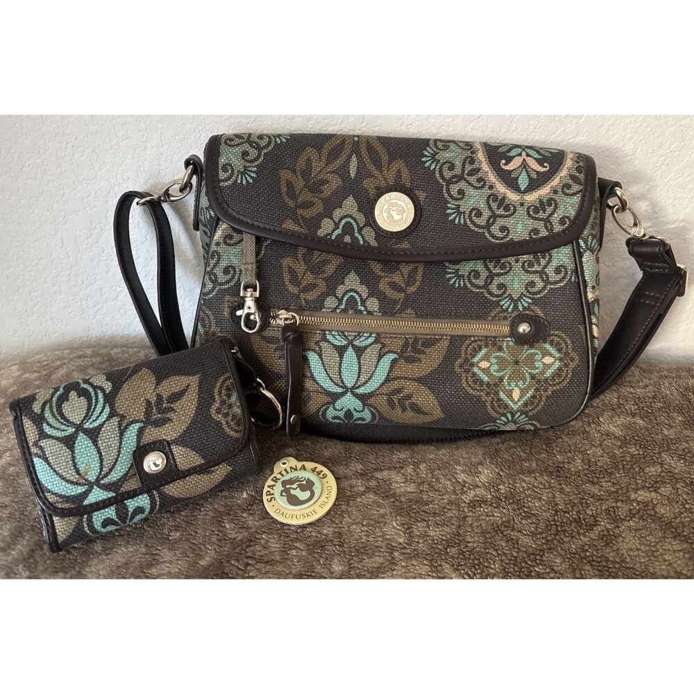 Spartina 449 Bag & Wallet  Daufuskie Island , linen/leather 8”H x 12”w-NICE!